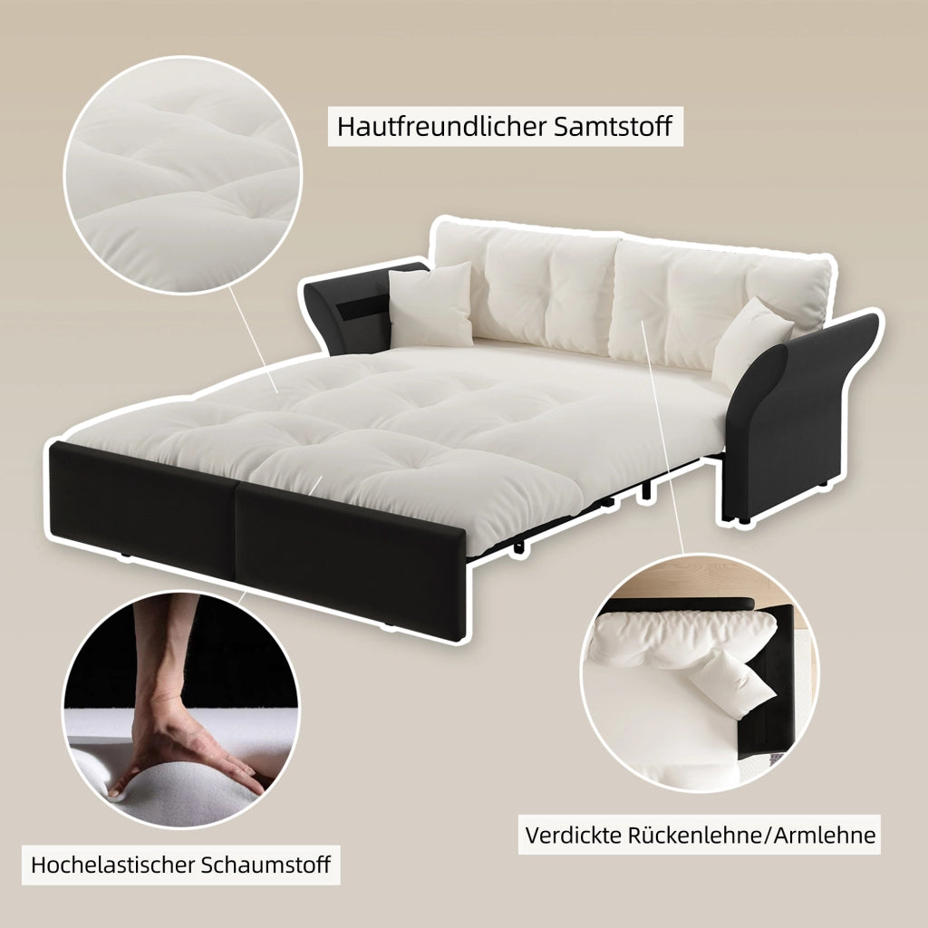 Divano letto convertibile 3 in 1 - con letto estraibile e 2 cuscini - in velluto beige