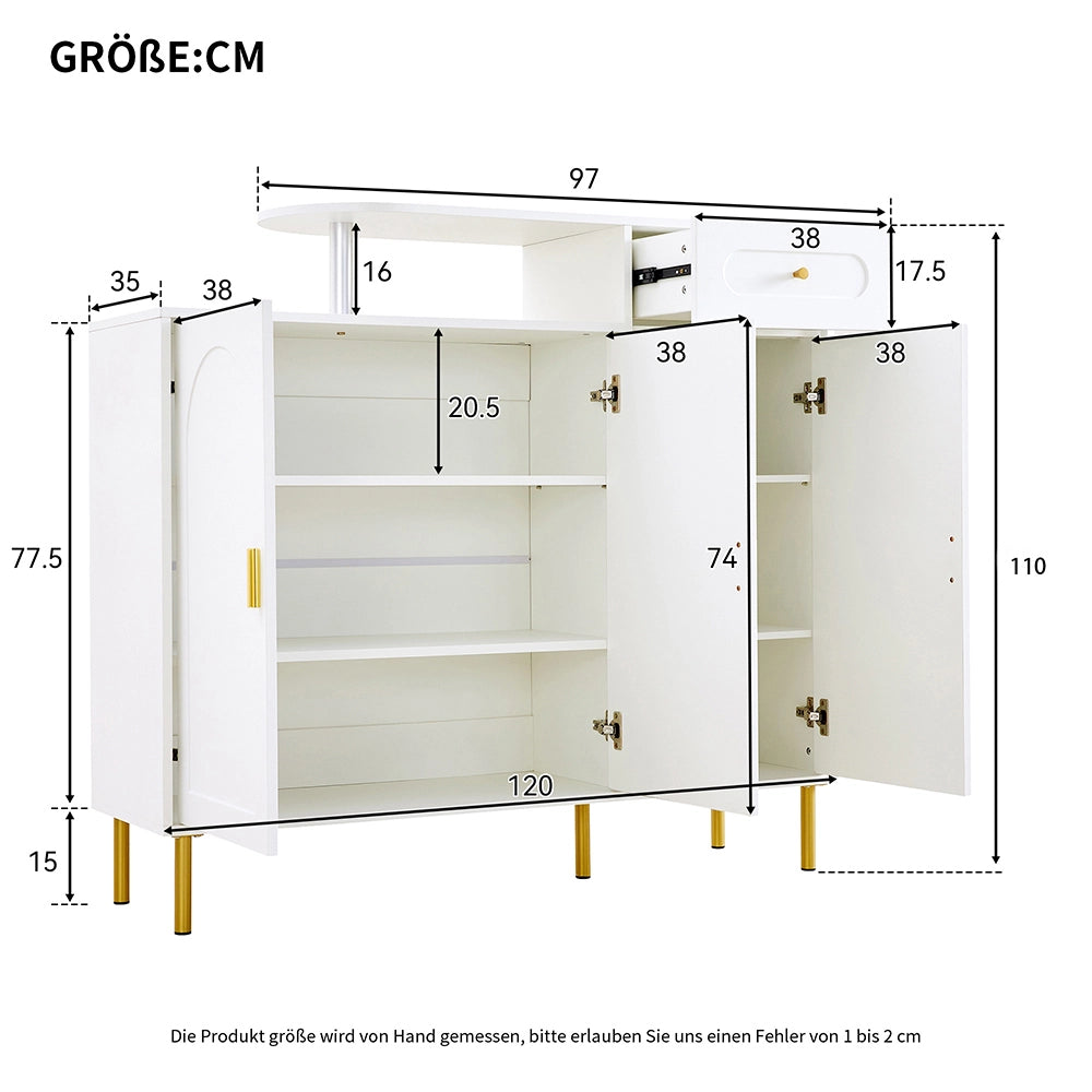 Com??/Buffet/Scarpiere - Xylo - L120??H92??P35 cm - Bianco - Maniglie metalliche, 1 cassetto, 3 ante, piedi metallici