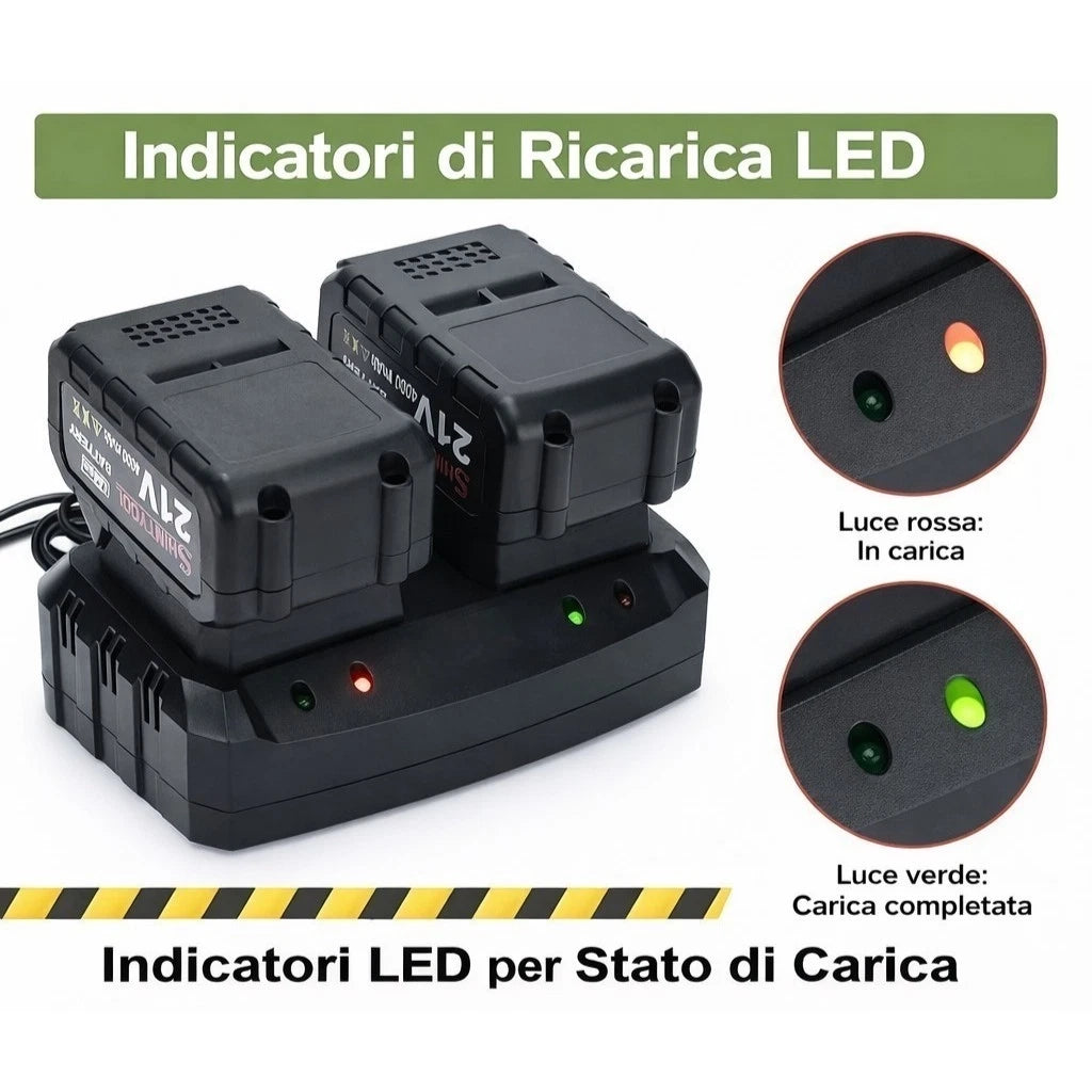 Doppio Caricabatteria Per Batterie a Litio 21V Per Motosega Soffiatore