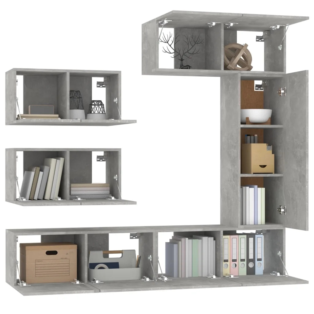 Set di Mobili Porta TV 6 pz Grigio Cemento in Legno Multistrato 3114553