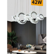Trade Shop - Lampadario Led A Sospensione 42watt 5 Anelli Con Cristalli Luce Fredda 8000k B58 -