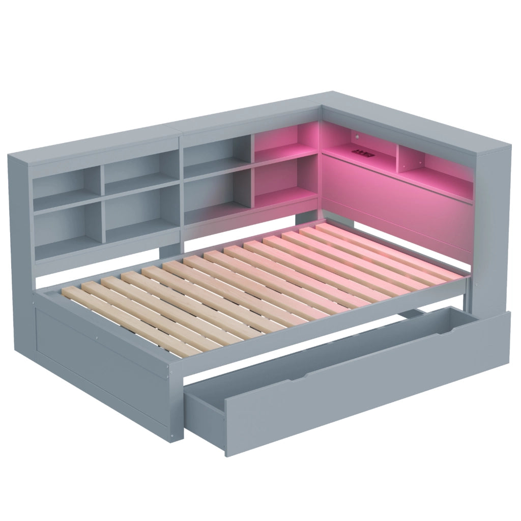LETTO divano 90x200 cm con cassetti USB LED in legno grigio