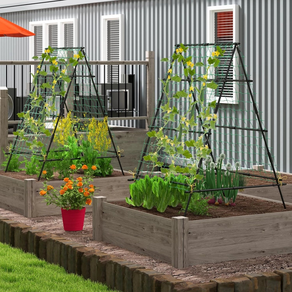 Traliccio da Giardino per Piante Rampicanti, Grigliato da Giardino con Rete, Pali in Metallo Rivestiti, Fili Intrecciati e Clip, Supporto per Viti Rampicanti, Verdure e Uva