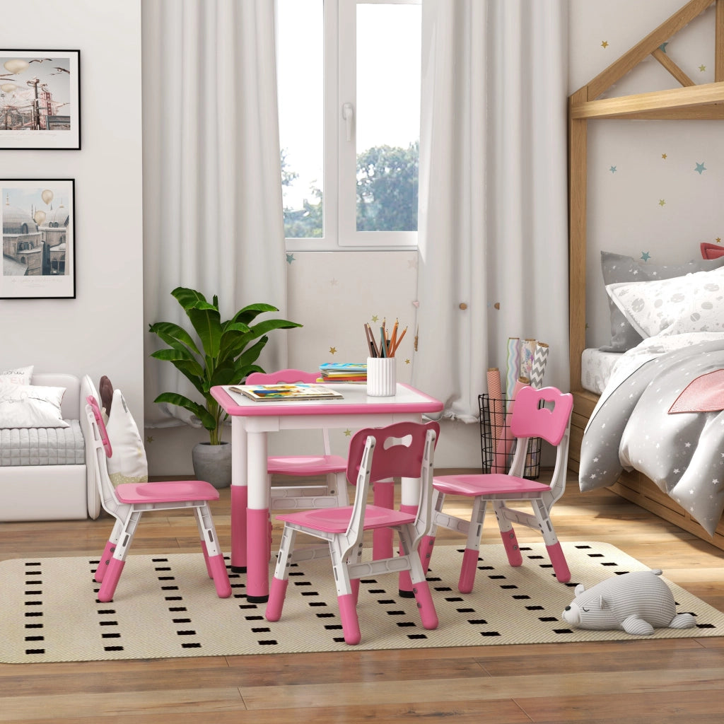 Tavolo e Sedie per Bambini 5pz con Sedie Regolabili ¨C zephmum ¨C Rosa 60x60x46-58 cm