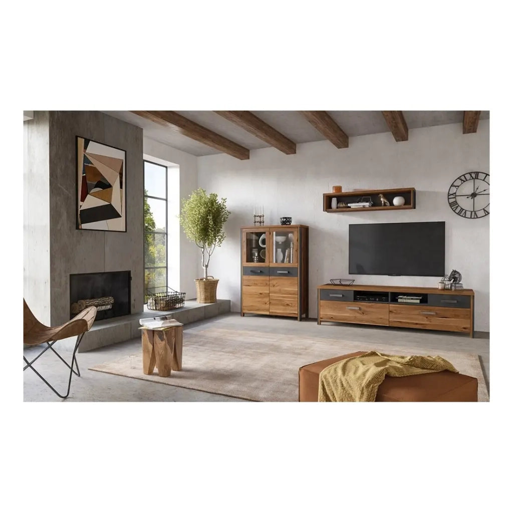 Scaffale da muro design 120 cm colore rovere scuro e grigio antracite – Collezione WINDSOR