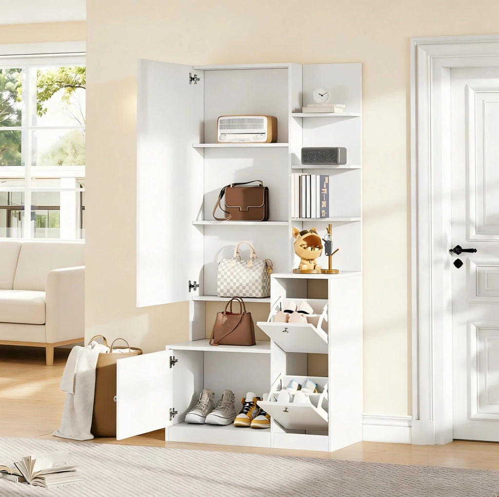 Armadio da ingresso con specchio e scarpiere, 85 x 40 x 180 cm