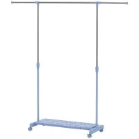 Stendibiancheria Estensibile con Ruote con Asta in Acciaio Inox e Mensola per Scarpe 159x42x168 cm Blu e Argento