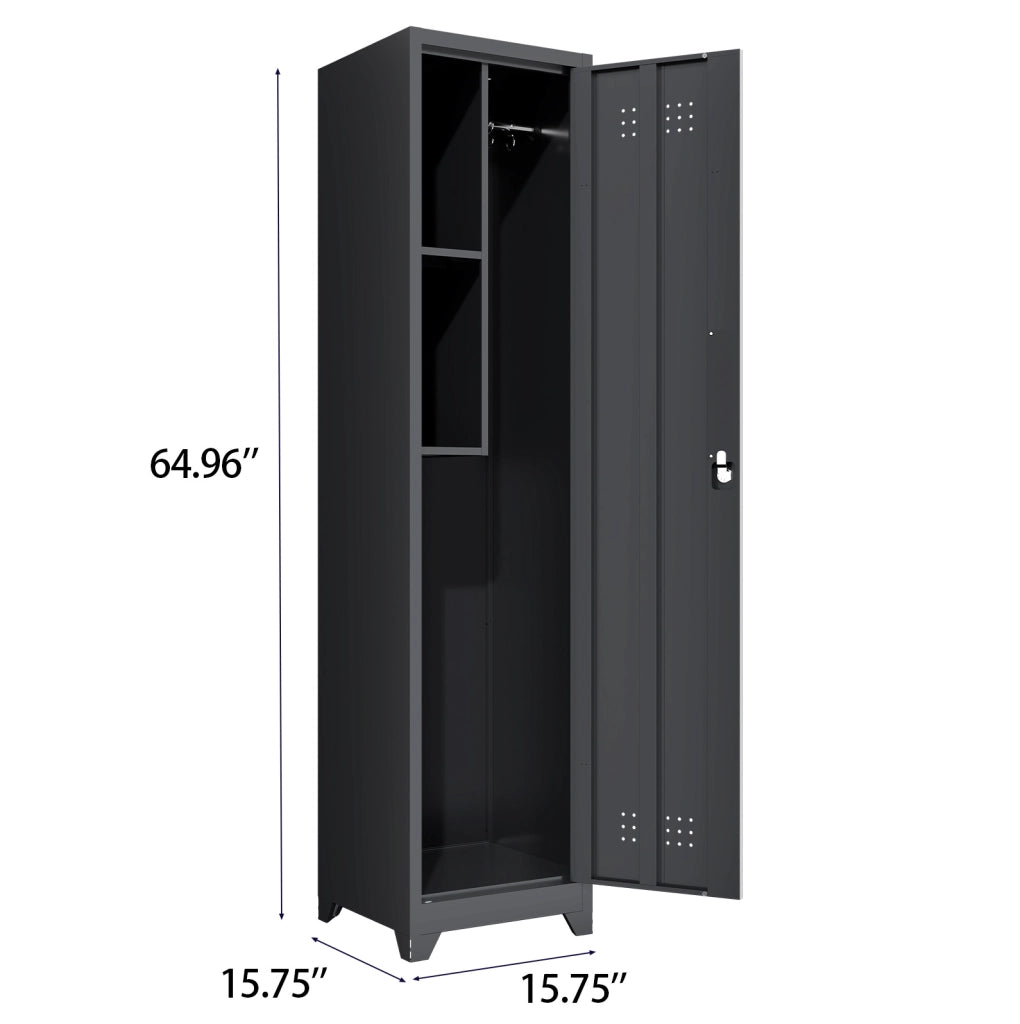 Armadio portascopa slim in metallo nero con 4 scomparti e aste regolabili