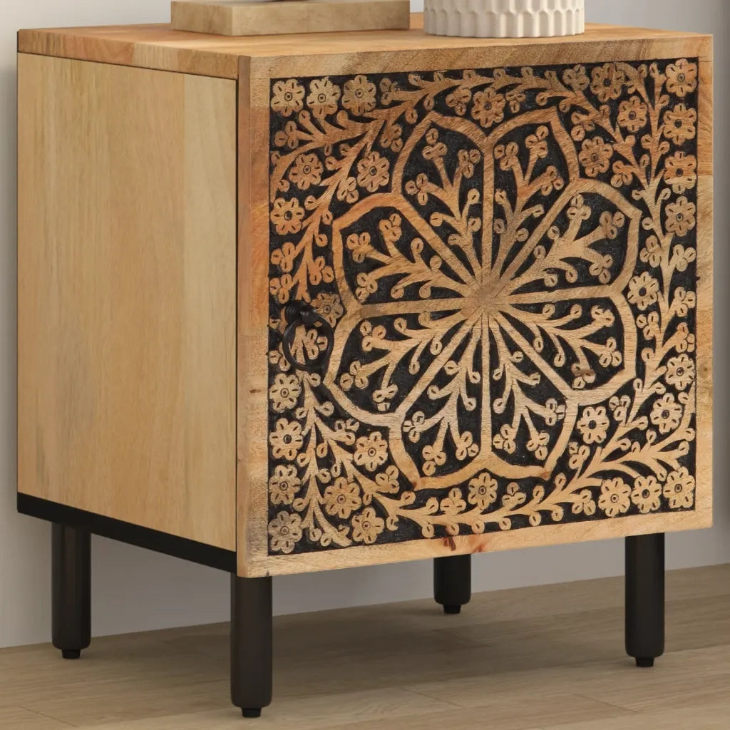 Comodino | Armadio da Notte | Mobiletto da notte 40x33x46 cm in Legno Massello di Mango