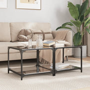 vidaXL Tavolini da Salotto con Piano Vetro Nero 2pz 50x50x40cm Acciaio