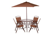 Set 6Pz 4 Sedie C/Tavolo E Ombrellone Marrone 165X65X112Cm