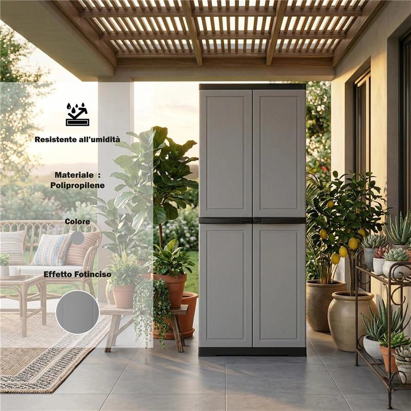 ARMADIO SLIM FOTINCISO IN RESINA CON 3 RIPIANI REGOLABILI E PREDISPOSIZIONE LUCCHETTO - COLORE GRIGIO DIMENSIONE 65X45X178H CM