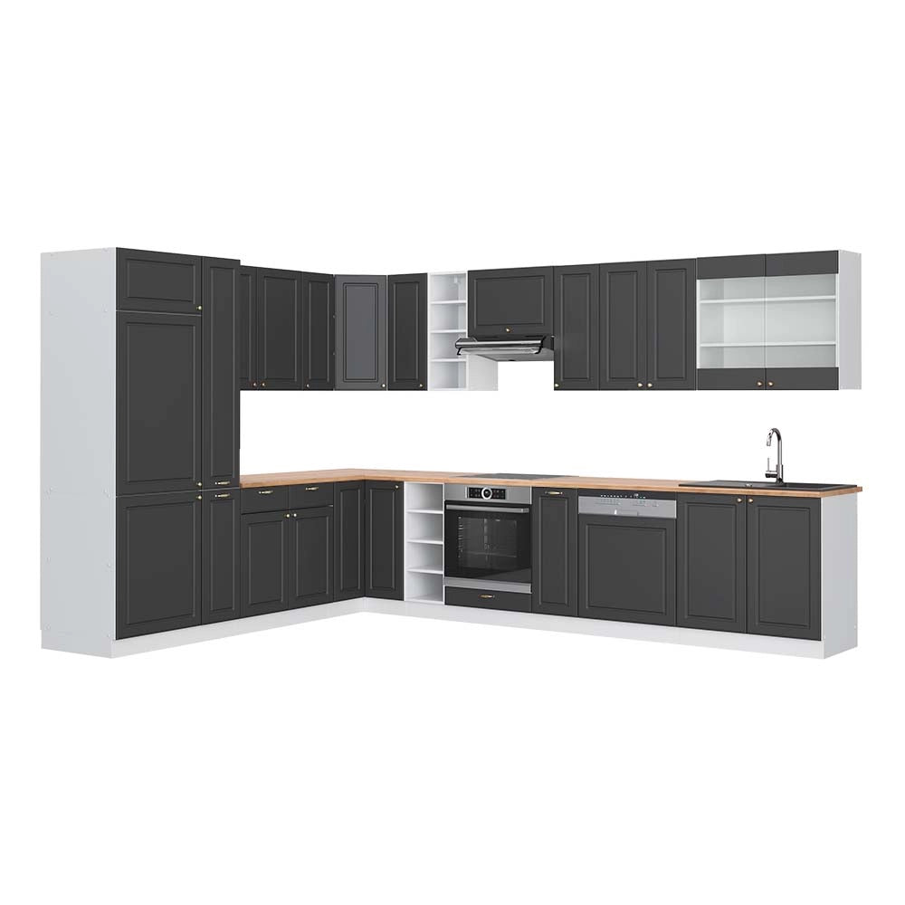 Cucina angolare completa Fame-Line Antracite-oro/Bianco 347 x 60 cm, PL Rovere Vicco