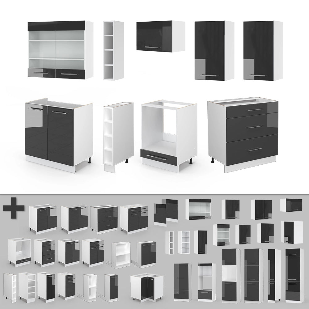 Vicco Cucina componibile Antracite lucido/bianco 235 cm senza piano di lavoro