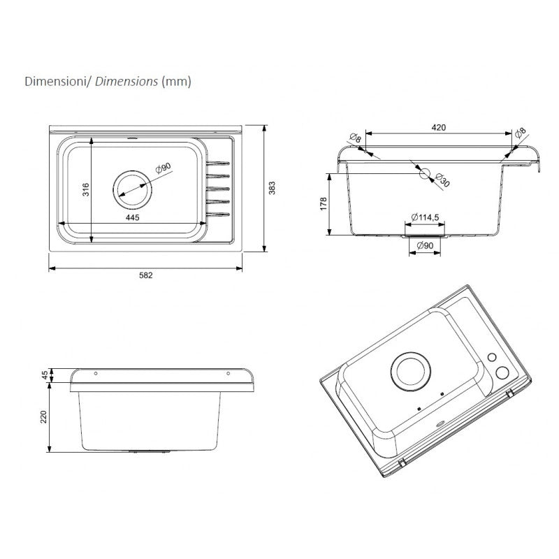 Pilozzo a muro 58x38 cm con sgocciolatoio  Grigio  Profondo e anti UV  Ideale per esterno  Kit di montaggio  Negrari