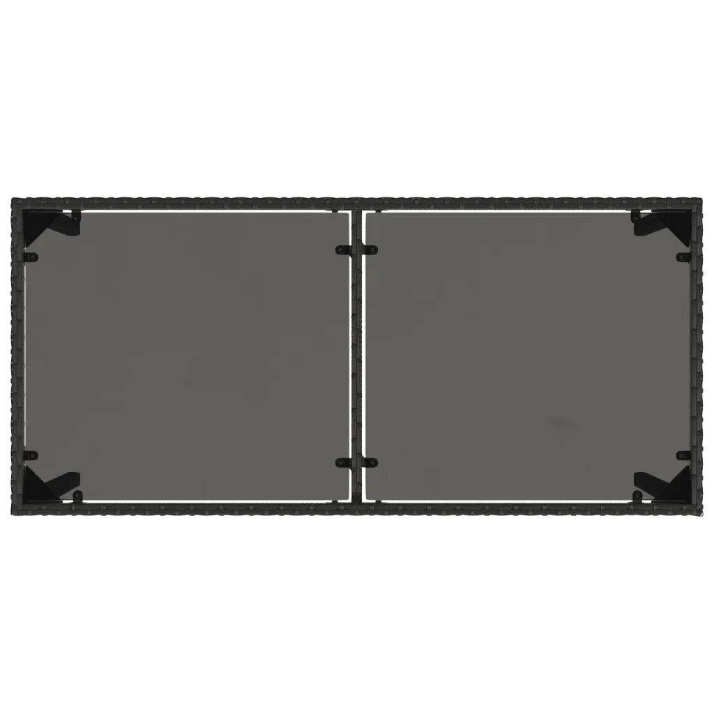 Tavolo da Giardino Piano in Vetro Nero 115x54x74 cm Polyrattan 365072