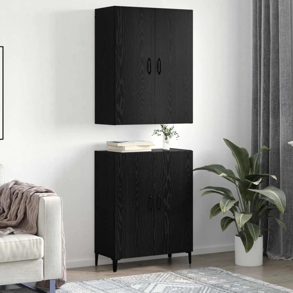 Credenza 2 pcs Rovere Nero Legno multistrato 3394571