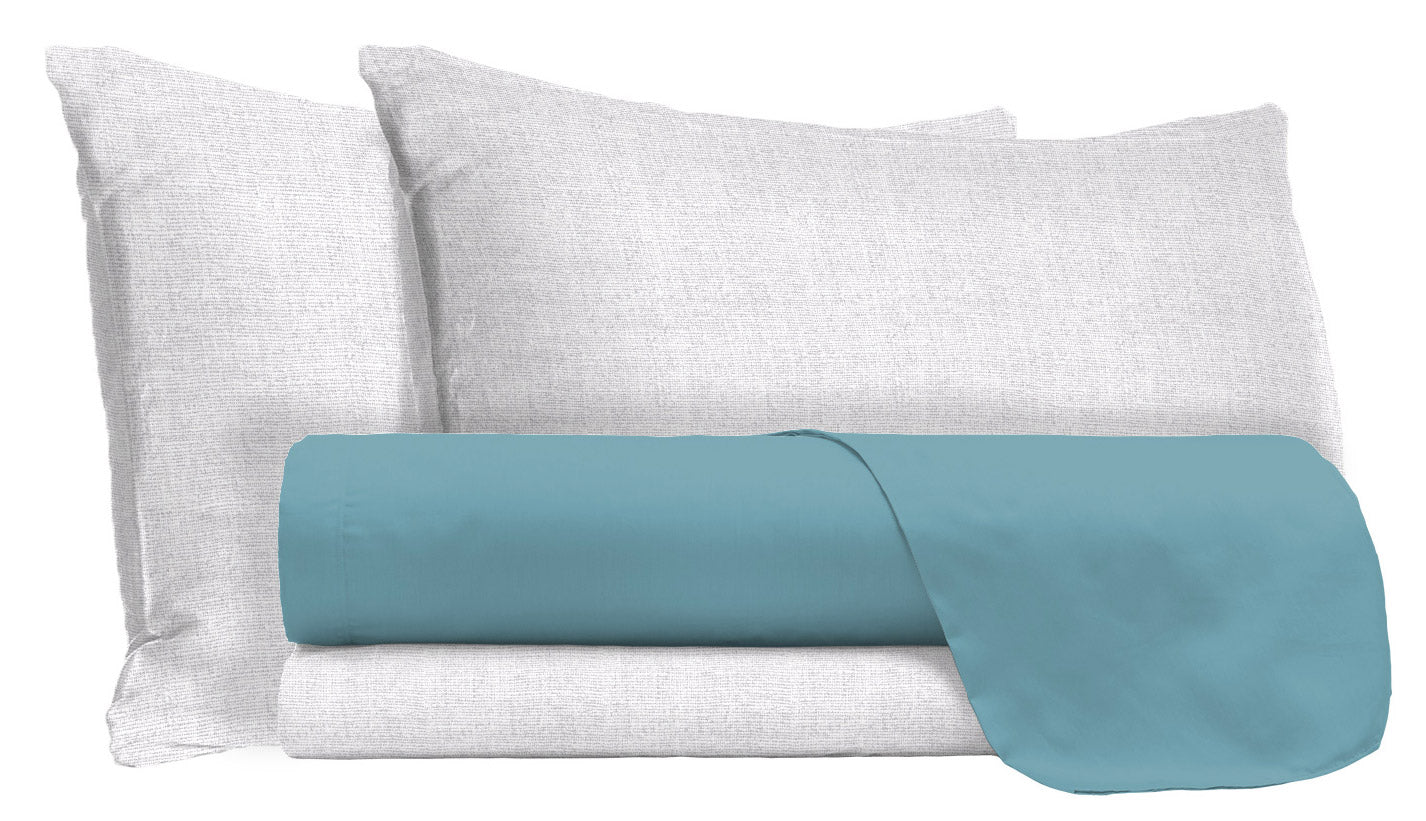 Set Lenzuola Singolo Sopra Sotto e Federe in Cotone Ottanio