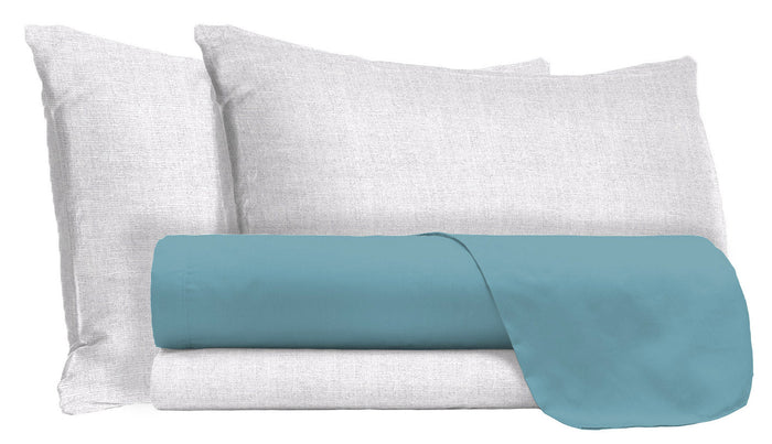 Set Lenzuola Singolo Sopra Sotto e Federe in Cotone Ottanio