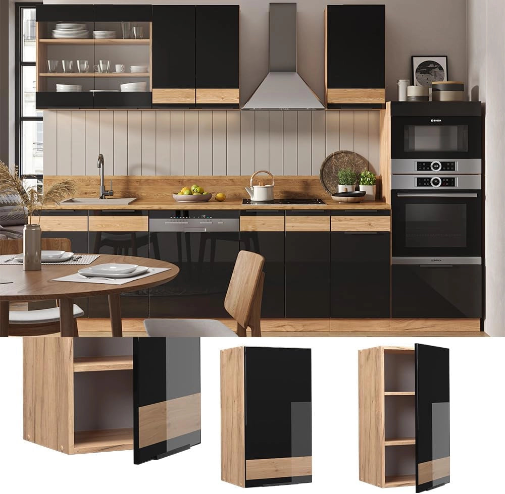 Pensile da cucina Fame-Line, Rovere nero lucido, 40 cm, per la combinazione con altri moduli della serie Fame-Line