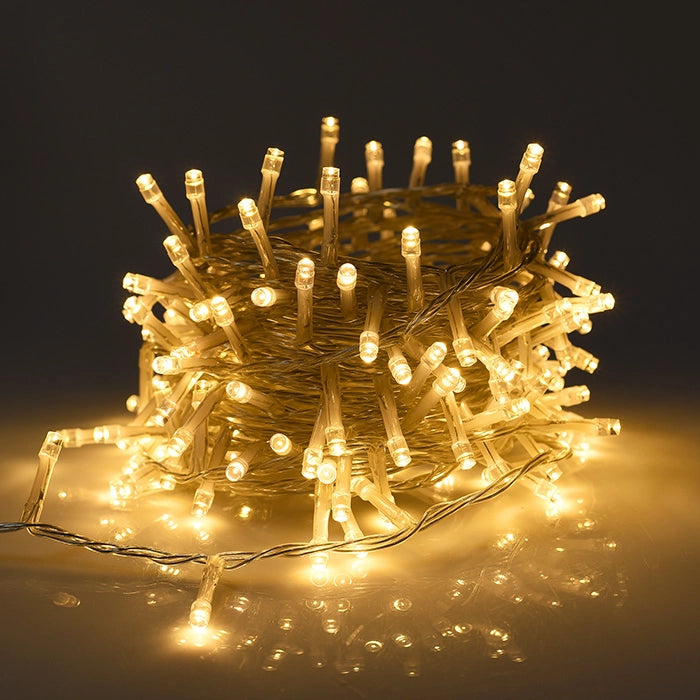 CATENA DI LUCI GIALLE 300 LED 31V CON CAVO TRASPARENTE DA 15 METRI - ILLUMINAZIONE VERSATILE PER DECORAZIONI NATALIZIE