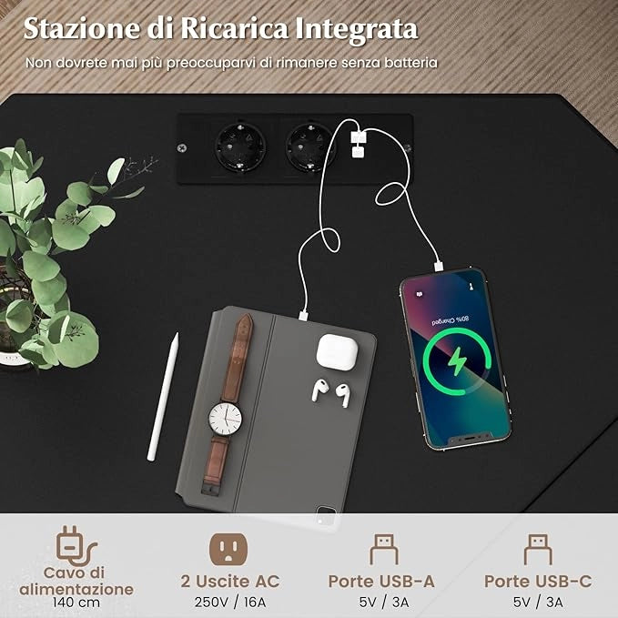 Scrivania Angolare Salvaspazio, Scrivania ad Angolo a Forma di L con Presa di Corrente, Supporto CPU e Telaio in Metallo Resistente, Scrivania per Computer da Casa e Ufficio (Nero)