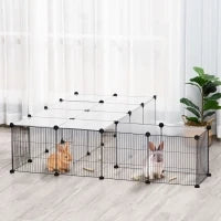 Recinto per Animali Modulabile con Pannelli 35x35 cm e Accessori, in Acciaio e PP, 140x70x70 cm, Nero