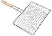 Griglia BBQ Elastica 40x28cm - Cromo con Manico in Legno - Accessorio Barbecue