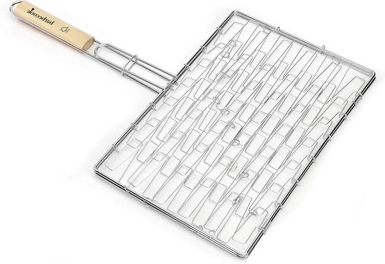 Griglia BBQ Elastica 40x28cm - Cromo con Manico in Legno - Accessorio Barbecue