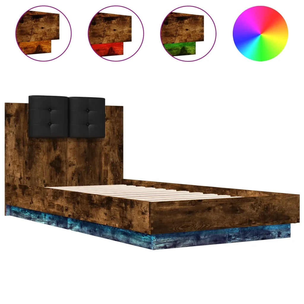 Giroletto con Testiera e LED-Struttura Letto con testiera Rovere Fumo 75x190 cm 663141