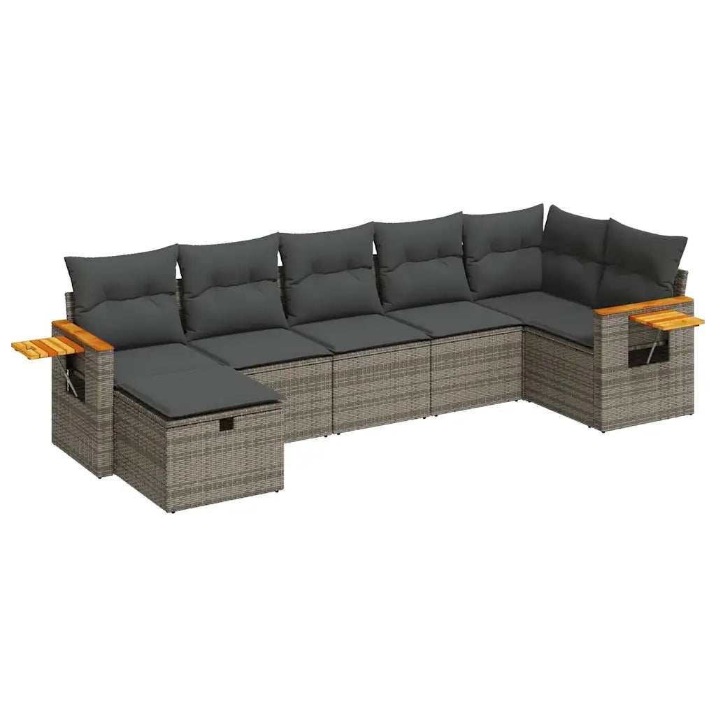 Set Divani da Giardino 7 pz con Cuscini Grigio in Polyrattan