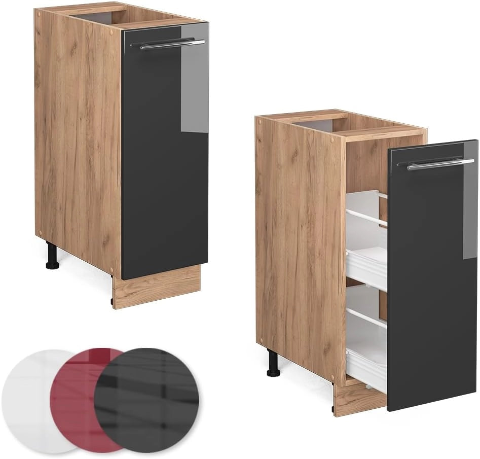 Pannello frontale Fame-Line, Rovere nero lucido, 60 cm, PL Marmo, per la combinazione con altri moduli della serie Fame-Line