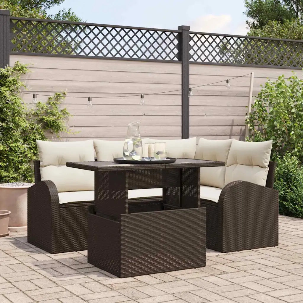 Set Divano da Giardino con cuscino 5 pcs Marrone Poly Rattan 3357371