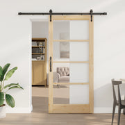 Porta Scorrevole  con Set di Ferramenta 93x202 cm Legno Massello di Pino