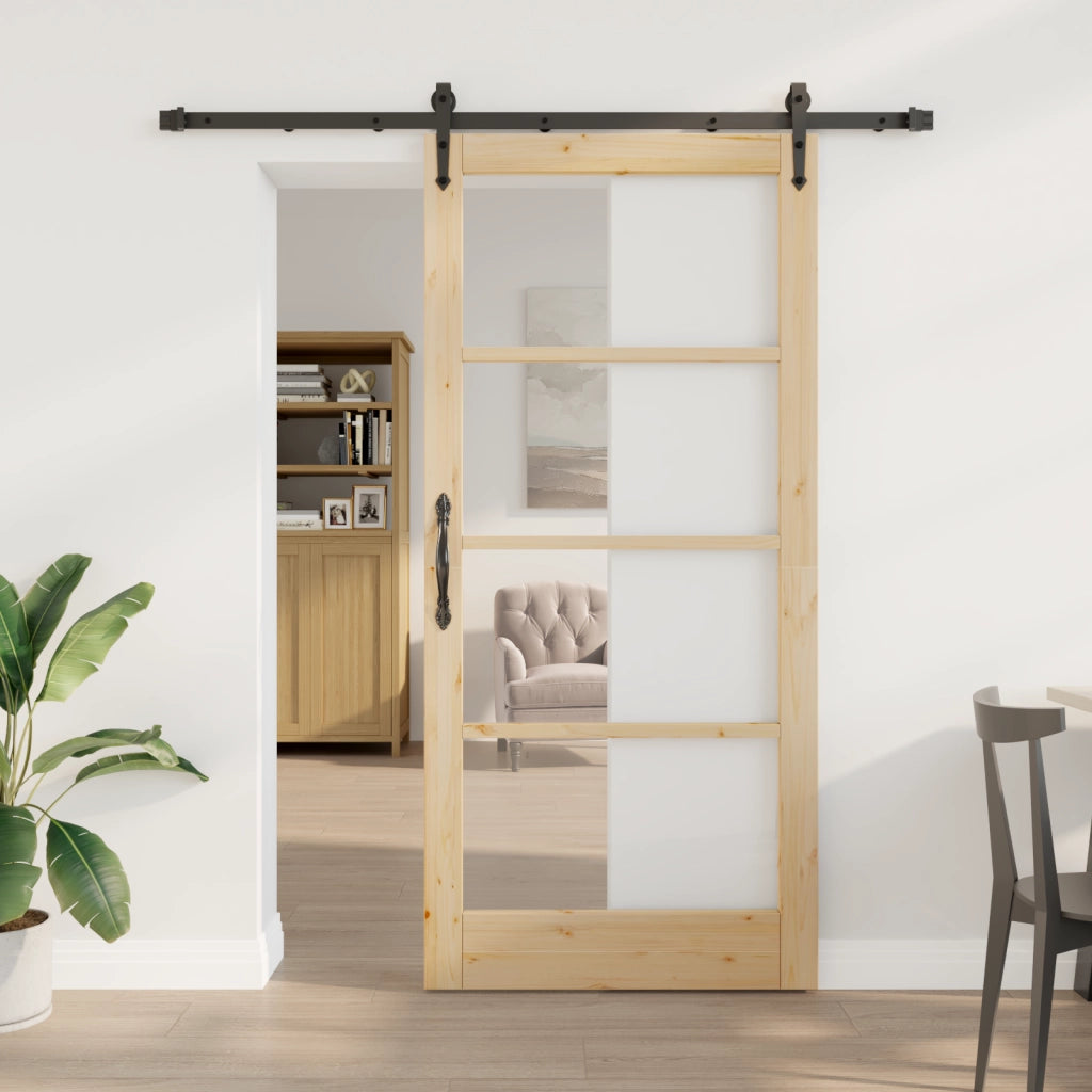 Porta Scorrevole  con Set di Ferramenta 93x202 cm Legno Massello di Pino