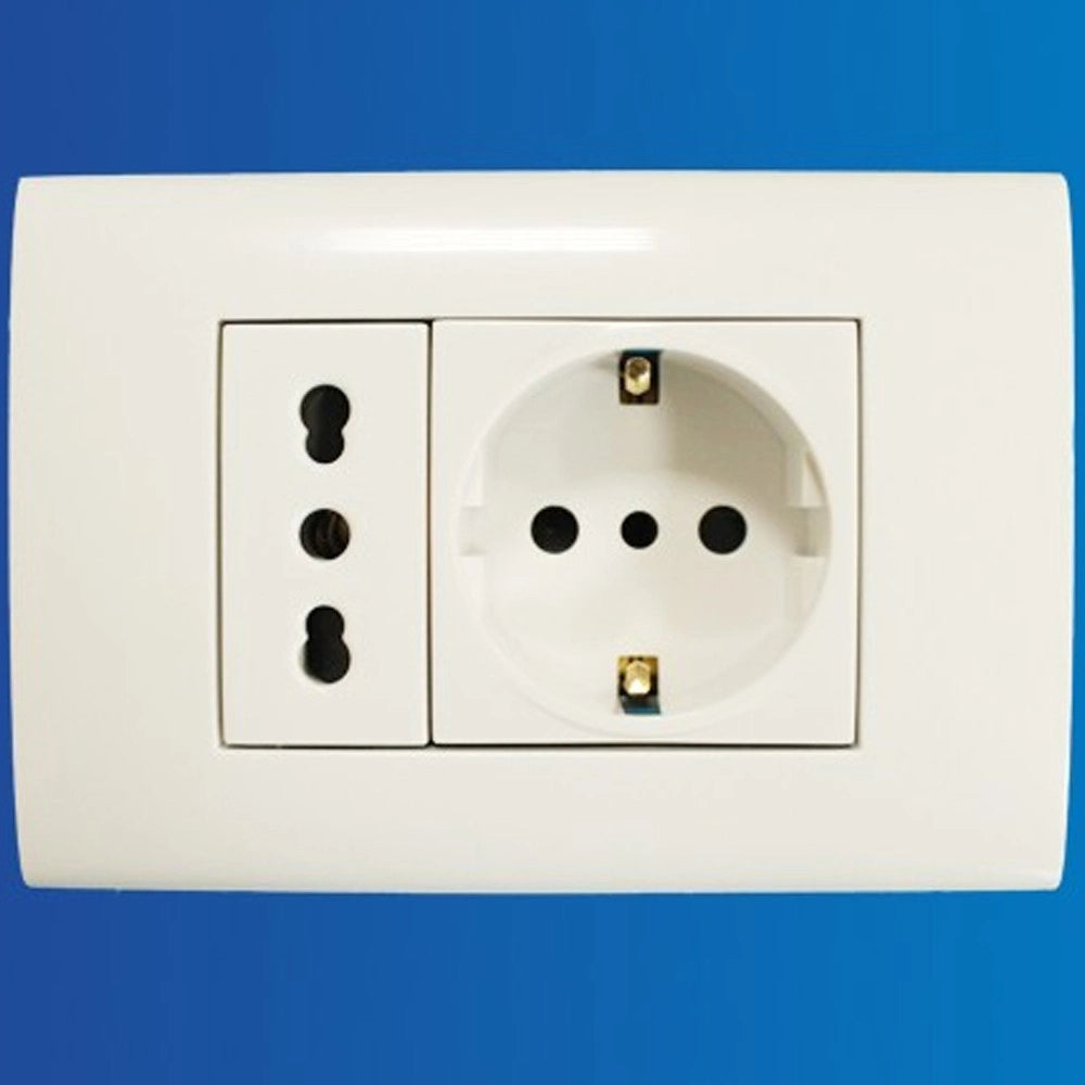 Trade Shop - Placca Placchetta 2 Posti Completa Presa Bipasso Presa Shuko Incasso 503 -
