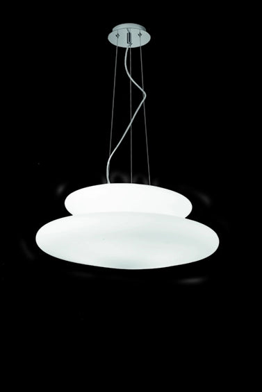 SOSPENSIONE PAGODA D.60CM 5+2 LUCI ATTACCO E27 ALTEZZA 25CM MAX 100CM CROMO E BIANCO