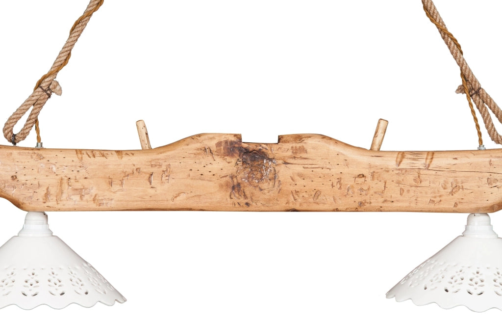 Biscottini Giogo lampadario in legno massello di tiglio finitura naturale.Made in Italy