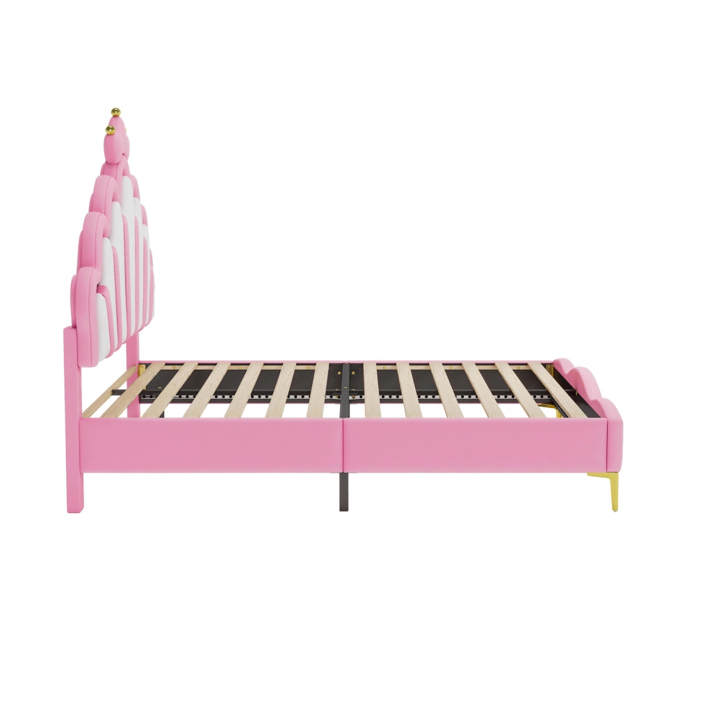 Letto doppio con testiera a corona e illuminazione LED rosa