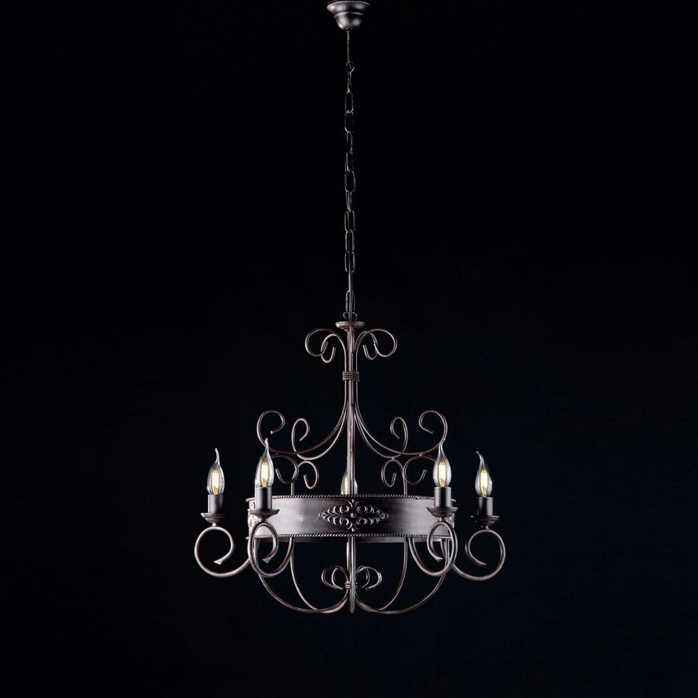 Baltimora Lampadario in ferro laccato nero e ruggine 5 luci 120 Ø60 BL183-5-RG