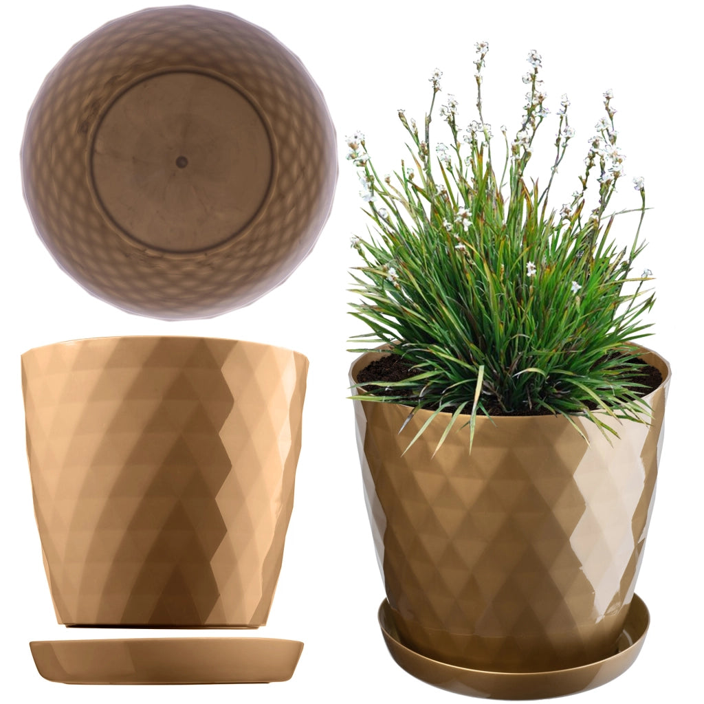 Vaso da fiori in plastica KADAX con supporto, coprivaso, 14 cm, oro, Kadax