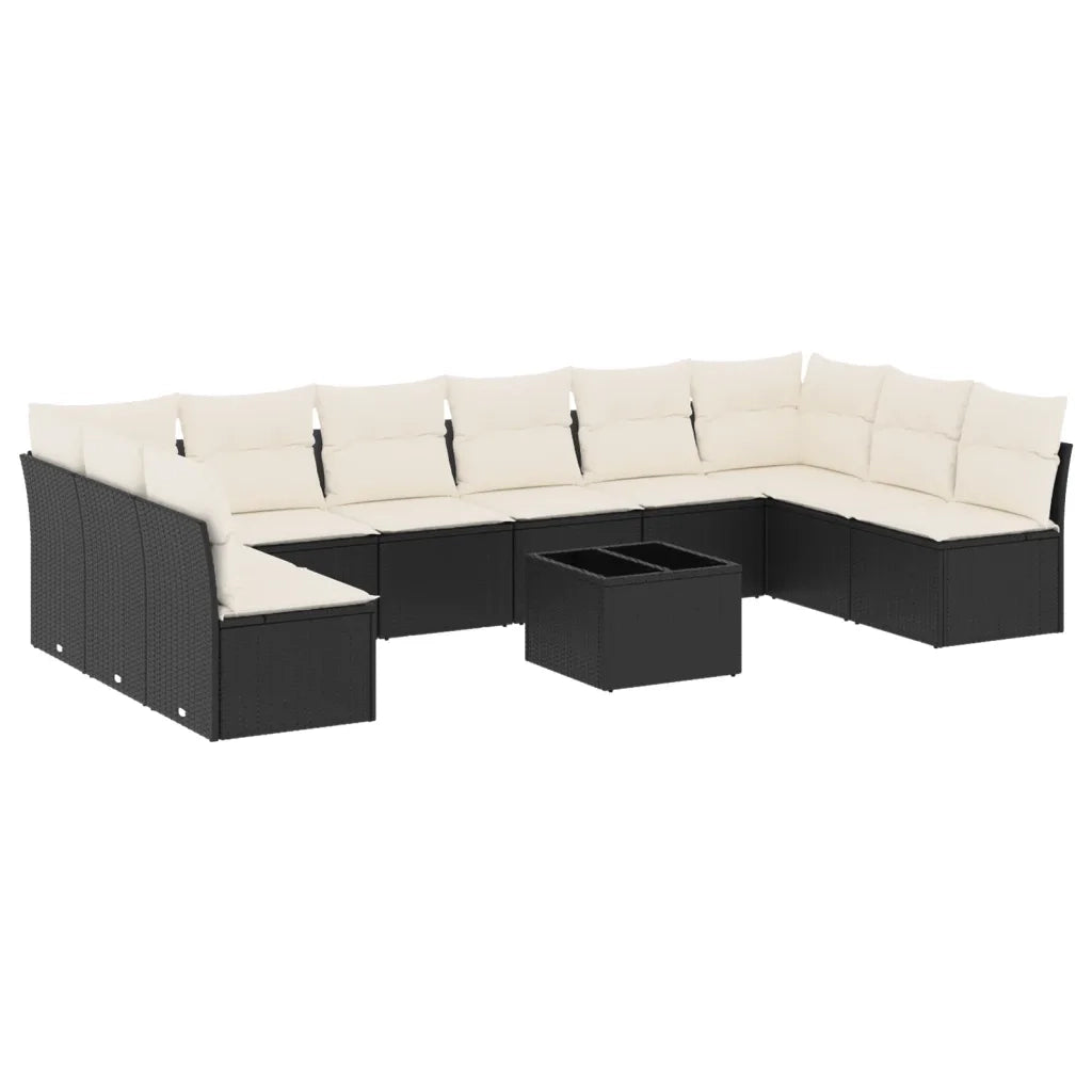 Set Divani da Giardino 11 pz con Cuscini in Polyrattan Nero 3249935