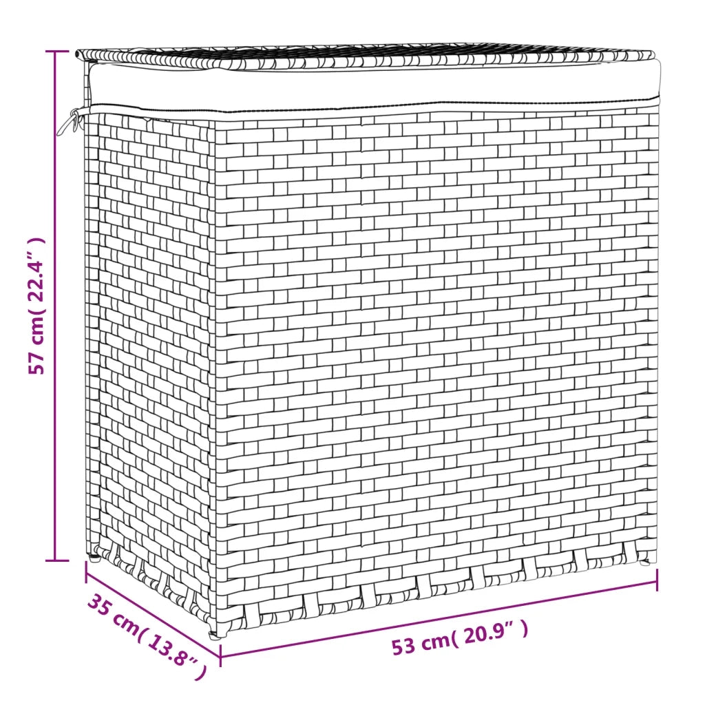 Cesto Biancheria 2 Sezioni Marrone Scuro 53x35x57 cm Polyrattan 372035