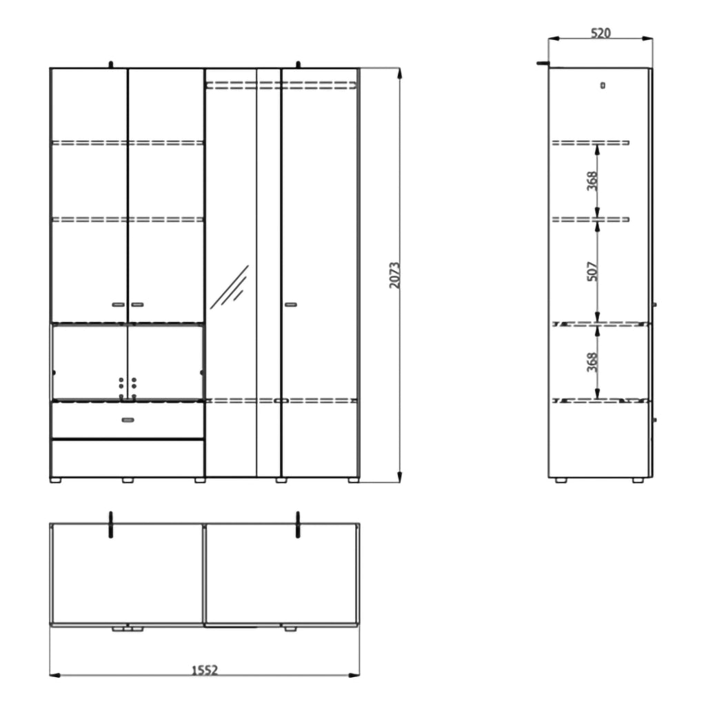 Armadio Camera da Letto Omete, Guardaroba Grande 4 Ripiani, 155x208h cm Marrone Rovere Nodi