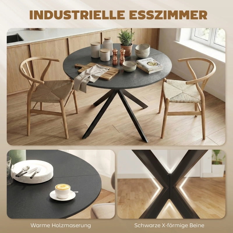 Tavolo da pranzo - rotondo per 4 - stile industriale - gambe in acciaio - nero - per cucina