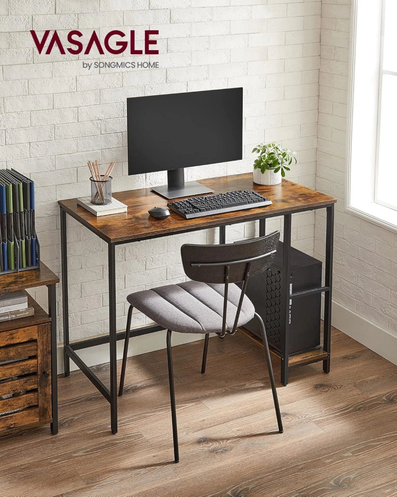 VASAGLE Scrivania per Computer, Scrittoio, 100 x 50 x 76 cm, Moderno, Tavolo da Lavoro, per Ufficio Camera da Letto Soggiorno, Marrone Vintage e Nero Inchiostro LWD046B01
