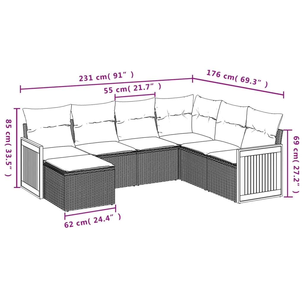Set Divani da Giardino con Cuscini 7pz Nero Polyrattan 3260285