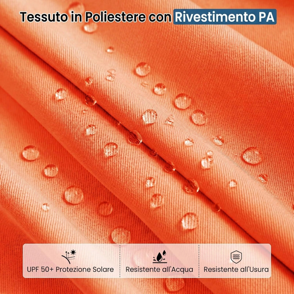 Ombrellone da Giardino Doppio 400 x 200 cm, con 36 Luci LED Solari, Manovella 12 Stecche, Base, Anti-UV, Rettangolare, per Giardino Piscina Cortile (Arancione)