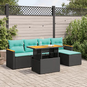 Set Divano da Giardino 6 pz con Cuscini Nero in Polyrattan