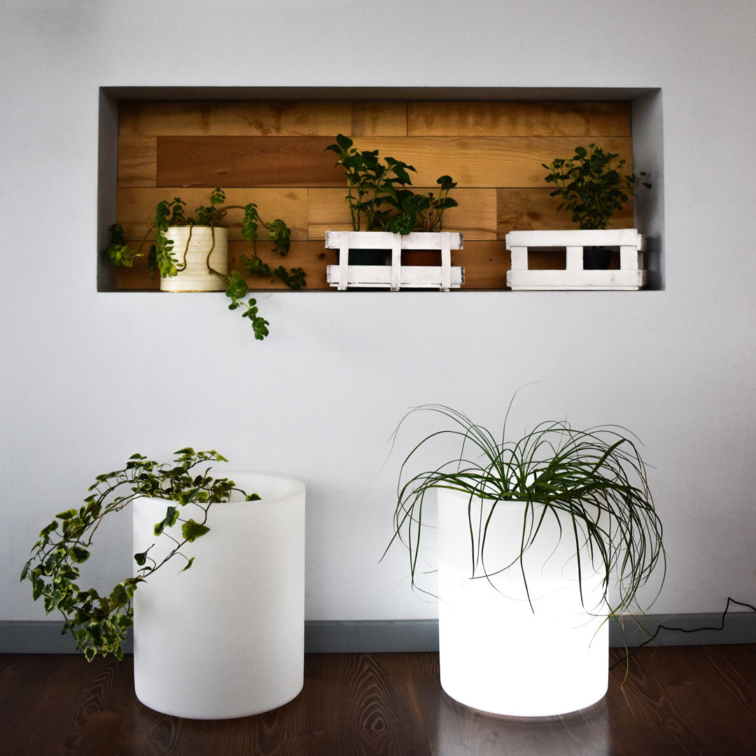 Vaso Luminoso da Esterno 35x42 cm In Polietilene Rose Led Bianco Neutro